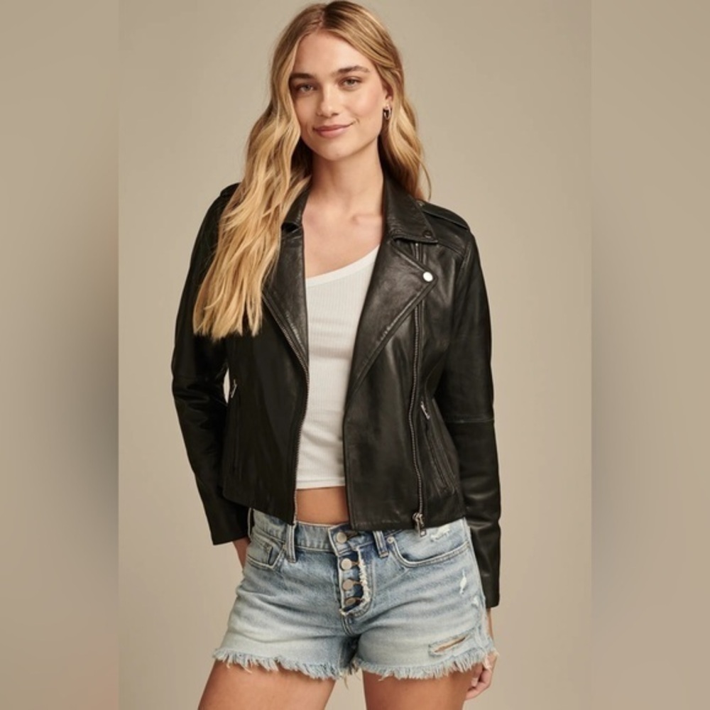 Lucky Brand Classic Lamb Leather Moto Jacket EUC - Picture 4 of 10